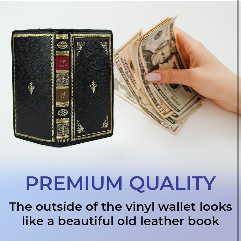 Black and Gold Book-Style Book of Wealth Wallet